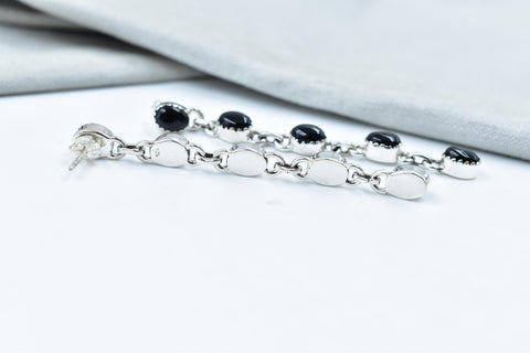 Handmade Black Onyx & Sterling Silver 5 Tiered Post Stud Earrings for Women