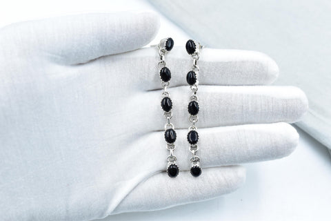 Handmade Black Onyx & Sterling Silver 5 Tiered Post Stud Earrings for Women