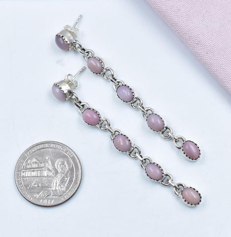 Handmade Pink Opal & Sterling Silver 5 Tiered Post Stud Dangle Earrings for Women