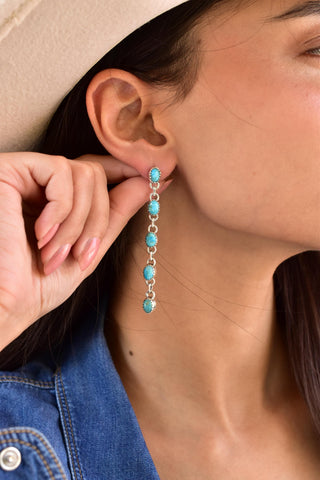 Handmade Mojave Turquoise & Sterling Silver 5 Tiered Post Stud Earrings for Women