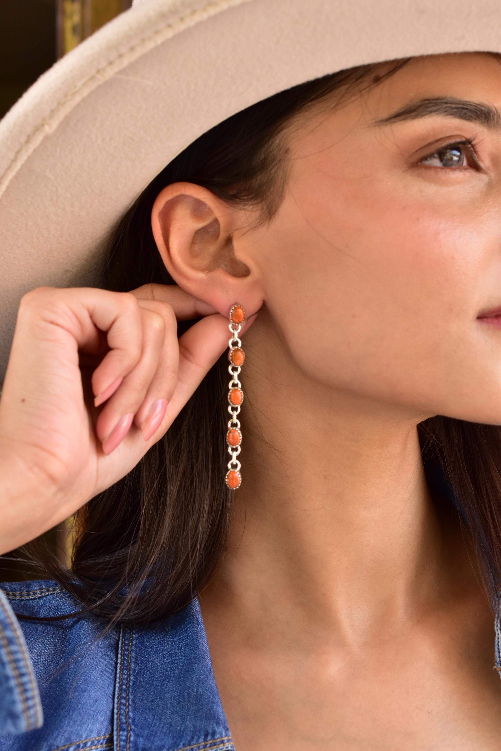 Handmade Spongy Coral & Sterling Silver 5 Tiered Post Stud Dangle Earrings for Women