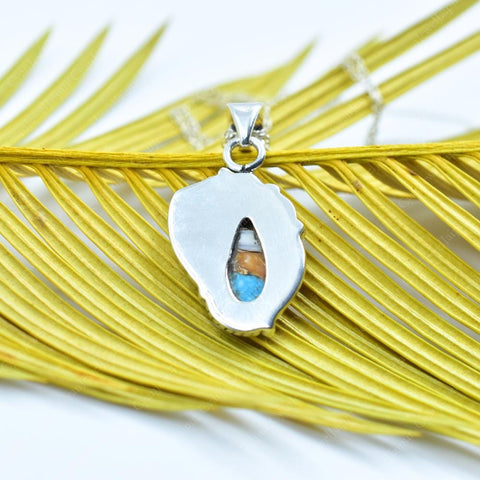 Handmade Spiny Oyster Turquoise & Sterling Silver Pendant with 16 inch Adjustable Chain