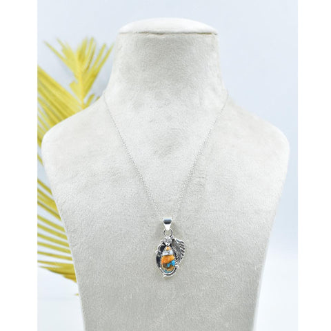 Handmade Spiny Oyster Turquoise & Sterling Silver Pendant with 16 inch Adjustable Chain