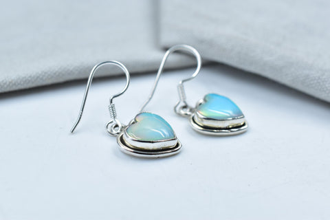 Handmade Aurora Opal & Sterling Silver Dangle Drop Earrings for Women