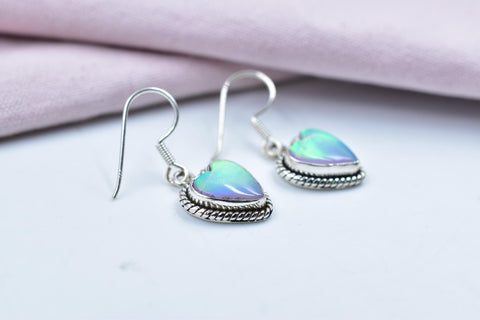 Handmade Aurora Opal & Sterling Silver Dangle Drop Earrings for Women