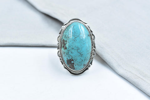 Handmade Natural Turquoise & 925 Sterling Silver Ring Size 9.5 US