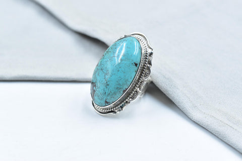 Handmade Natural Turquoise & 925 Sterling Silver Ring Size 9.5 US