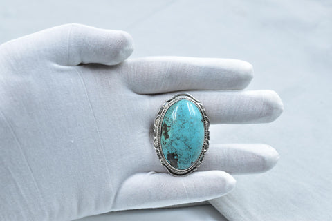 Handmade Natural Turquoise & 925 Sterling Silver Ring Size 9.5 US