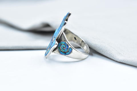 Handmade Aurora Opal & 925 Sterling Silver Ring Size 11.75 US