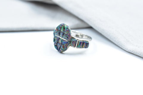 Handmade Aurora Opal & 925 Sterling Silver Ring Size 8MM US