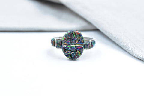 Handmade Aurora Opal & 925 Sterling Silver Ring Size 8MM US