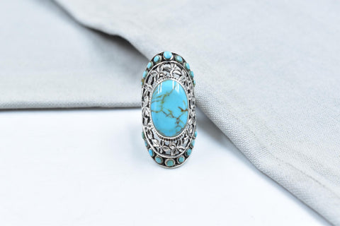 Handmade Natural Turquoise & Sterling Silver Adjustable Ring