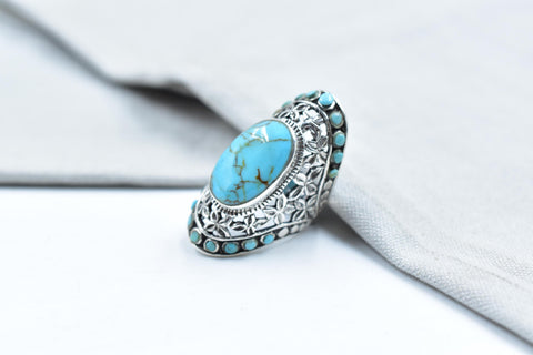 Handmade Natural Turquoise & Sterling Silver Adjustable Ring