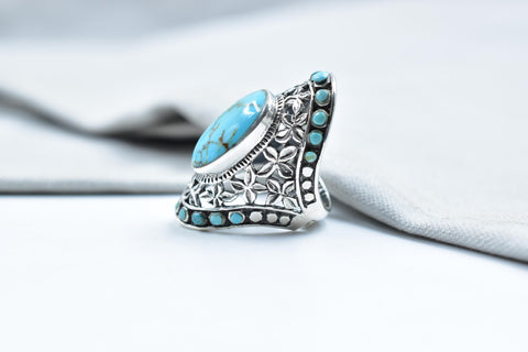 Handmade Natural Turquoise & Sterling Silver Adjustable Ring