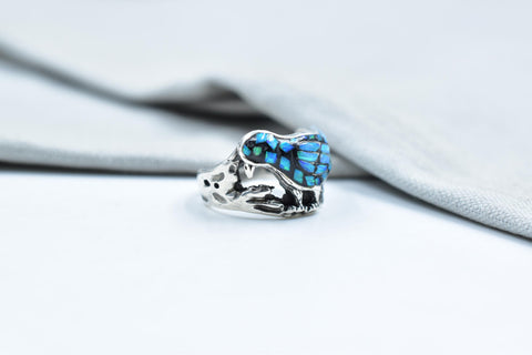 Handmade Aurora Opal & Sterling Silver Ring, Adjustable birds Ring for Women