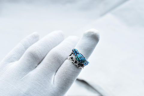 Handmade Aurora Opal & Sterling Silver Ring, Adjustable birds Ring for Women