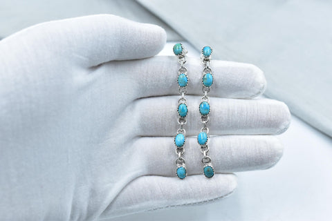 Handmade Mojave Turquoise & Sterling Silver 5 Tiered Post Stud Earrings for Women