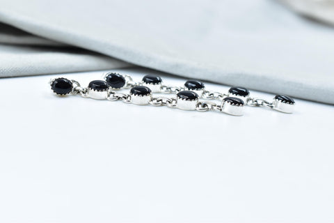 Handmade Black Onyx & Sterling Silver 5 Tiered Post Stud Earrings for Women