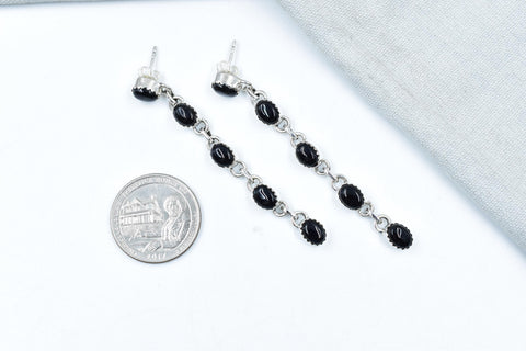 Handmade Black Onyx & Sterling Silver 5 Tiered Post Stud Earrings for Women