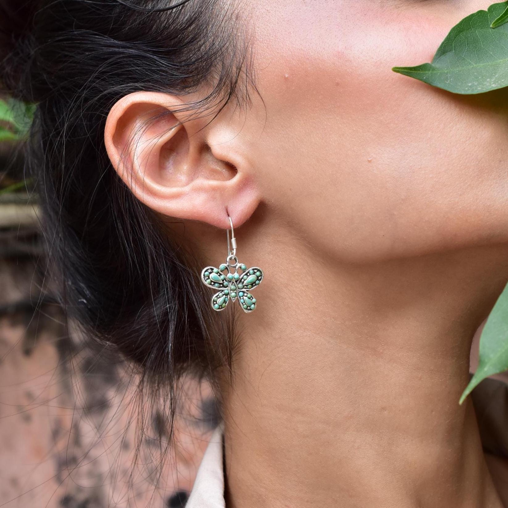 Handmade Turquoise & 925 Sterling Silver Dangle Drop Earrings
