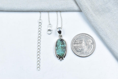 Handmade Mantis Variscite Turquoise & Sterling Silver Pendant with 16 inch Adjustable Chain