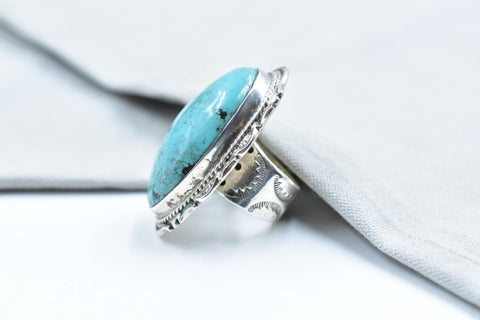 Handmade Natural Turquoise & 925 Sterling Silver Ring Size 9.5 US