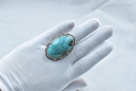 Handmade Natural Turquoise & 925 Sterling Silver Ring Size 9.5 US