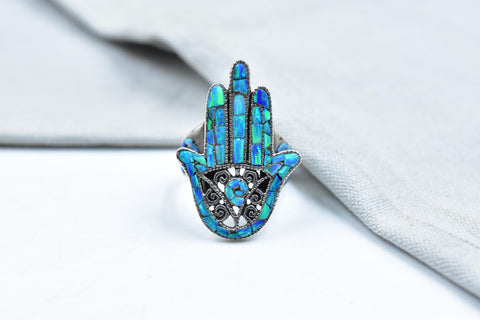 Handmade Aurora Opal & 925 Sterling Silver Ring Size 11.75 US