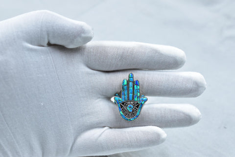 Handmade Aurora Opal & 925 Sterling Silver Ring Size 11.75 US