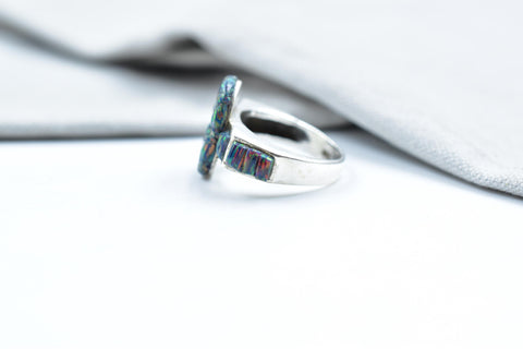 Handmade Aurora Opal & 925 Sterling Silver Ring Size 8MM US
