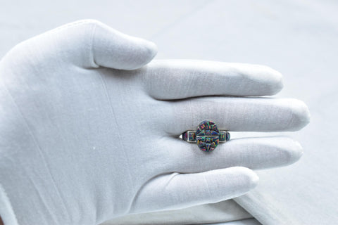 Handmade Aurora Opal & 925 Sterling Silver Ring Size 8MM US