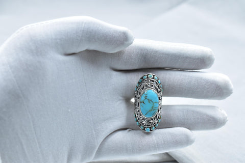 Handmade Natural Turquoise & Sterling Silver Adjustable Ring
