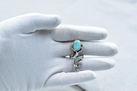 Handmade Turquoise & Sterling Silver Ring, Adjustable Ring for Women