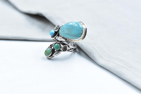 Handmade Turquoise & Sterling Silver Ring, Adjustable Ring for Women