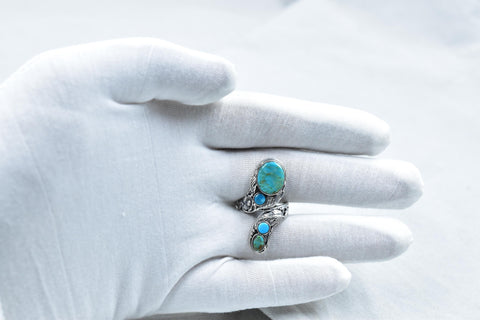 Handmade Turquoise & Sterling Silver Ring, Adjustable Ring for Women