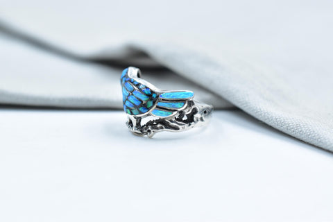 Handmade Aurora Opal & Sterling Silver Ring, Adjustable birds Ring for Women