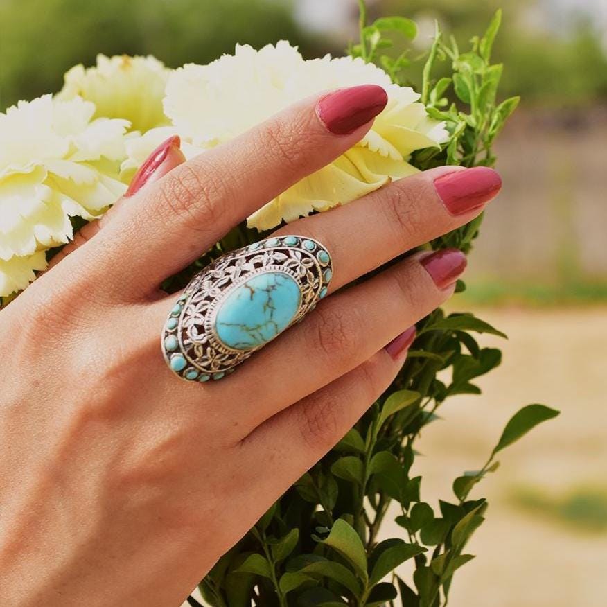 Handmade Natural Turquoise & Sterling Silver Adjustable Ring