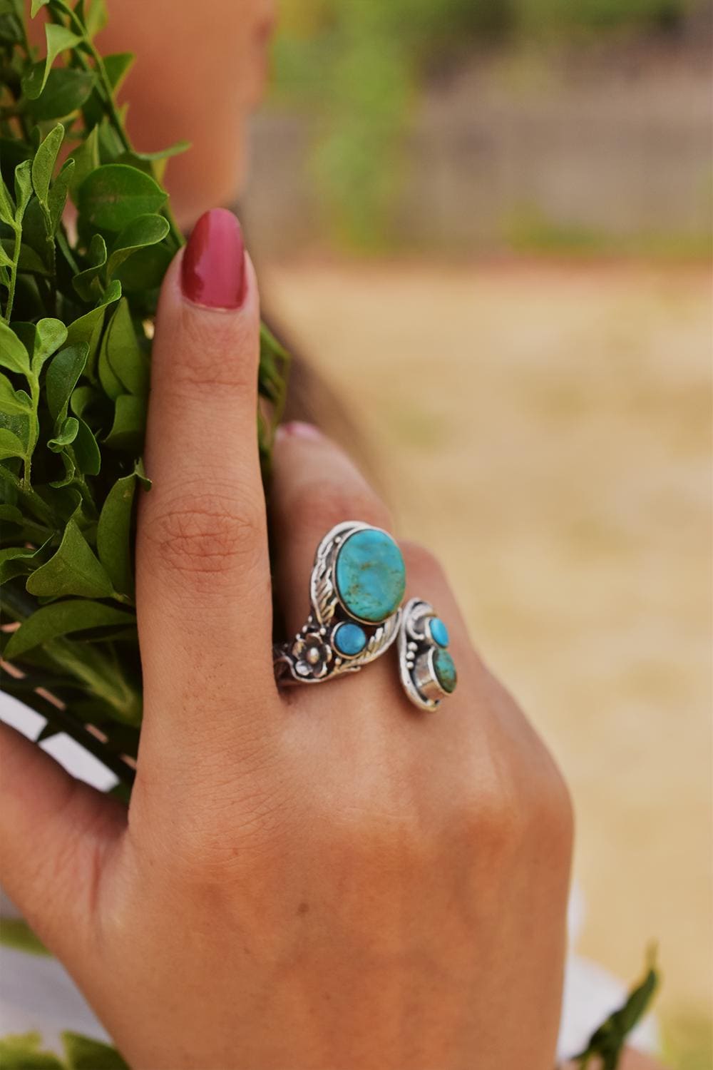 Handmade Turquoise & Sterling Silver Ring, Adjustable Ring for Women