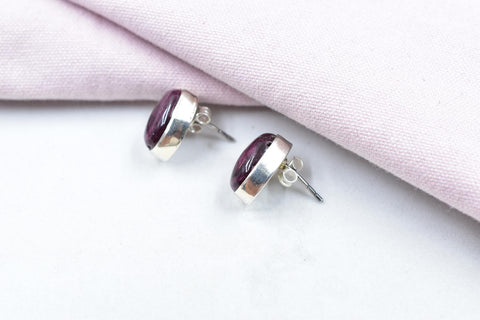 Handmade Purple Spiny Oyster & Sterling Silver Post Stud Earrings for Women
