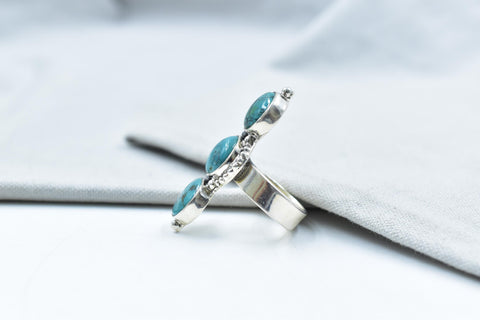 Handmade Tibetan Turquoise & Sterling Silver Ring, Adjustable Ring for Women