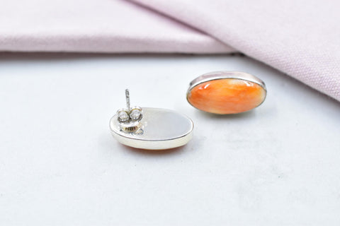 Handmade Orange Spiny Oyster Turquoise & Sterling Silver Post Stud Earrings for Women