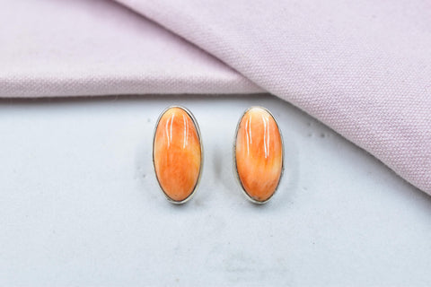 Handmade Orange Spiny Oyster Turquoise & Sterling Silver Post Stud Earrings for Women