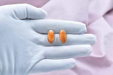 Handmade Orange Spiny Oyster Turquoise & Sterling Silver Post Stud Earrings for Women