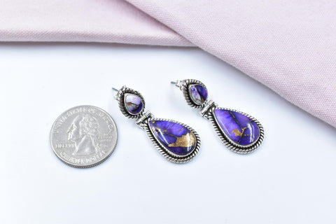Handmade Purple Dahlia Turquoise & Sterling Silver Post Stud Earrings for Women