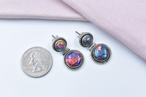 Handmade Pink Dahlia Turquoise & Sterling Silver Post Stud Earrings for Women