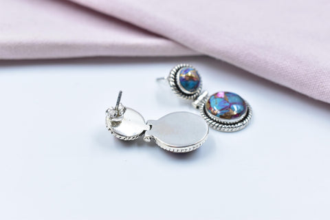 Handmade Pink Dahlia Turquoise & Sterling Silver Post Stud Earrings for Women