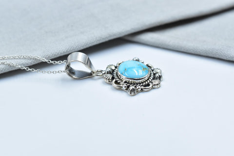 Handmade Blue Ridge Turquoise & Sterling Silver Pendant with 16 Inch Adjustable Chain