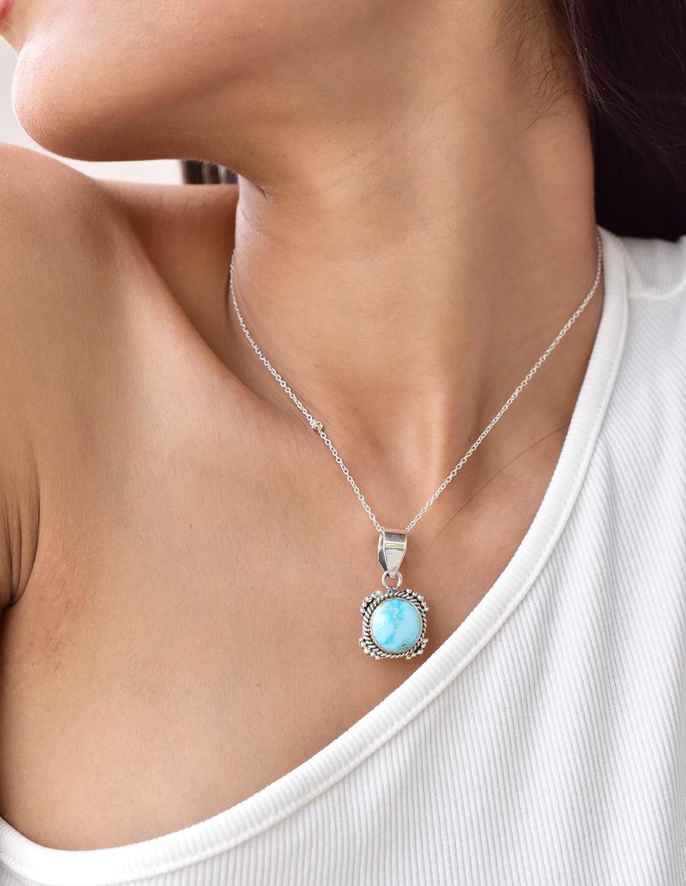 Handmade Blue Ridge Turquoise & Sterling Silver Pendant with 16 Inch Adjustable Chain