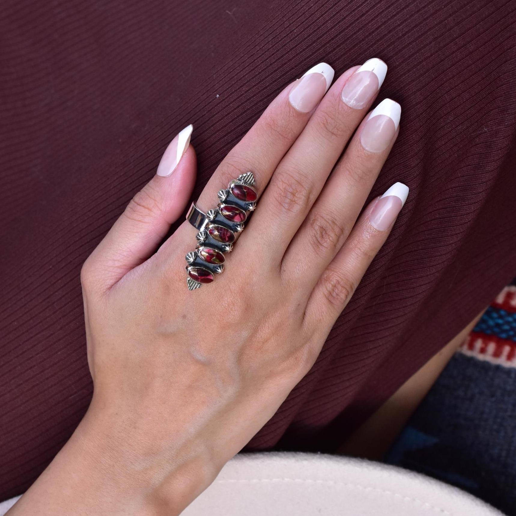 Handmade Rose Dahlia Turquoise & Sterling Silver Adjustable Ring