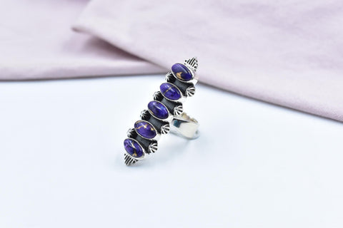 Handmade Purple Dahlia Turquoise & Sterling Silver Adjustable Ring